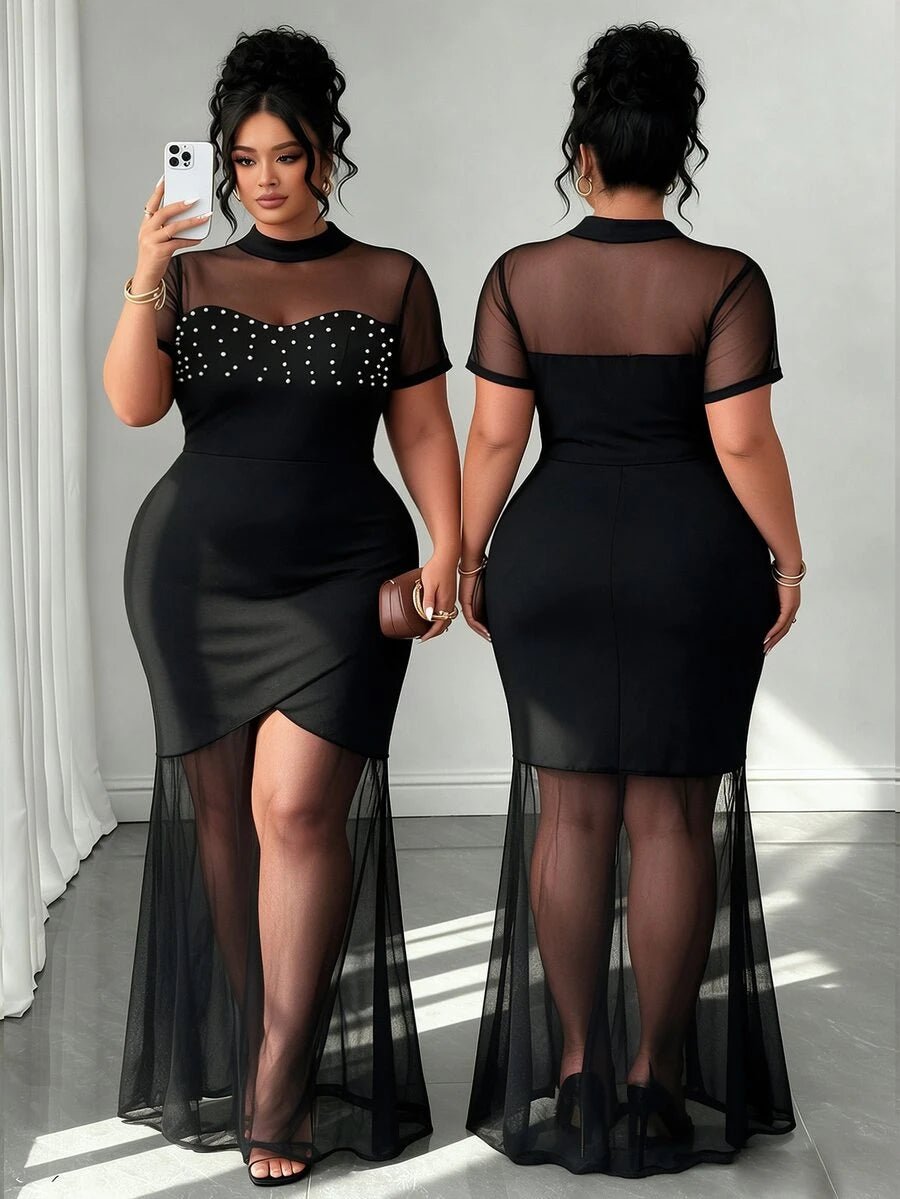 Plus Size Stand Collar Lace Mermaid Maxi Dress – image 59
