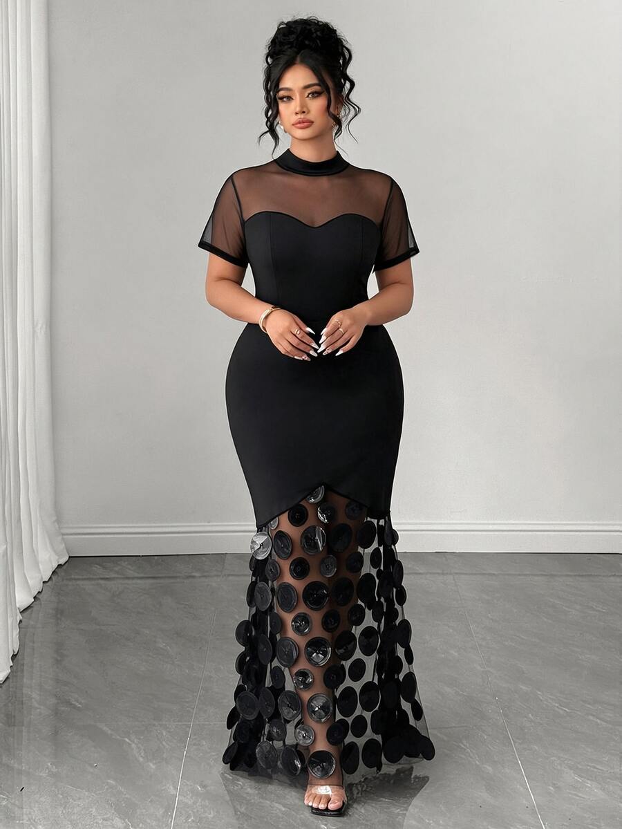 Plus Size Stand Collar Lace Mermaid Maxi Dress – image 51