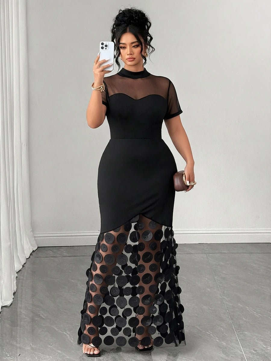 Plus Size Stand Collar Lace Mermaid Maxi Dress – image 50