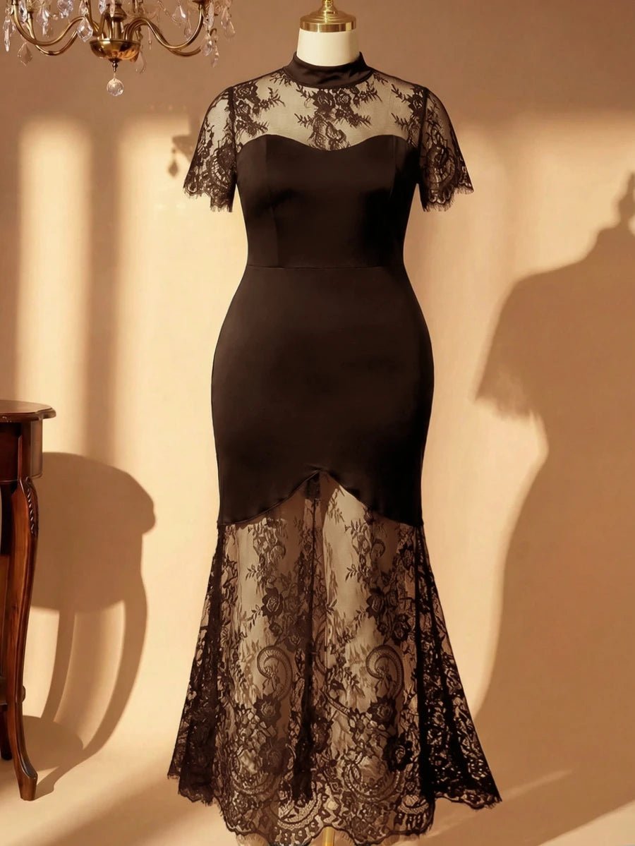 Plus Size Stand Collar Lace Mermaid Maxi Dress – image 33