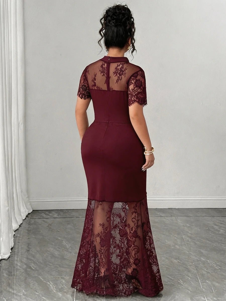 Plus Size Stand Collar Lace Mermaid Maxi Dress – image 20