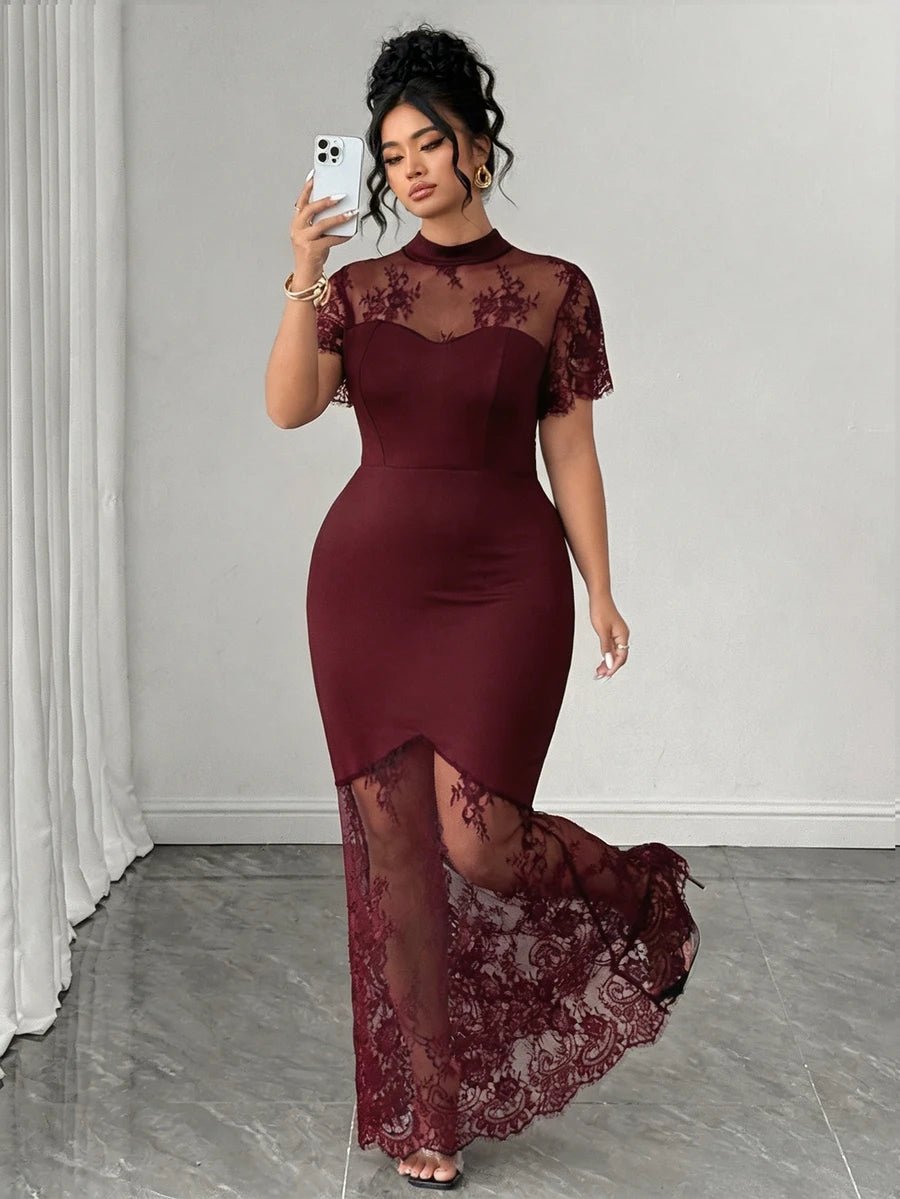 Plus Size Stand Collar Lace Mermaid Maxi Dress – image 23