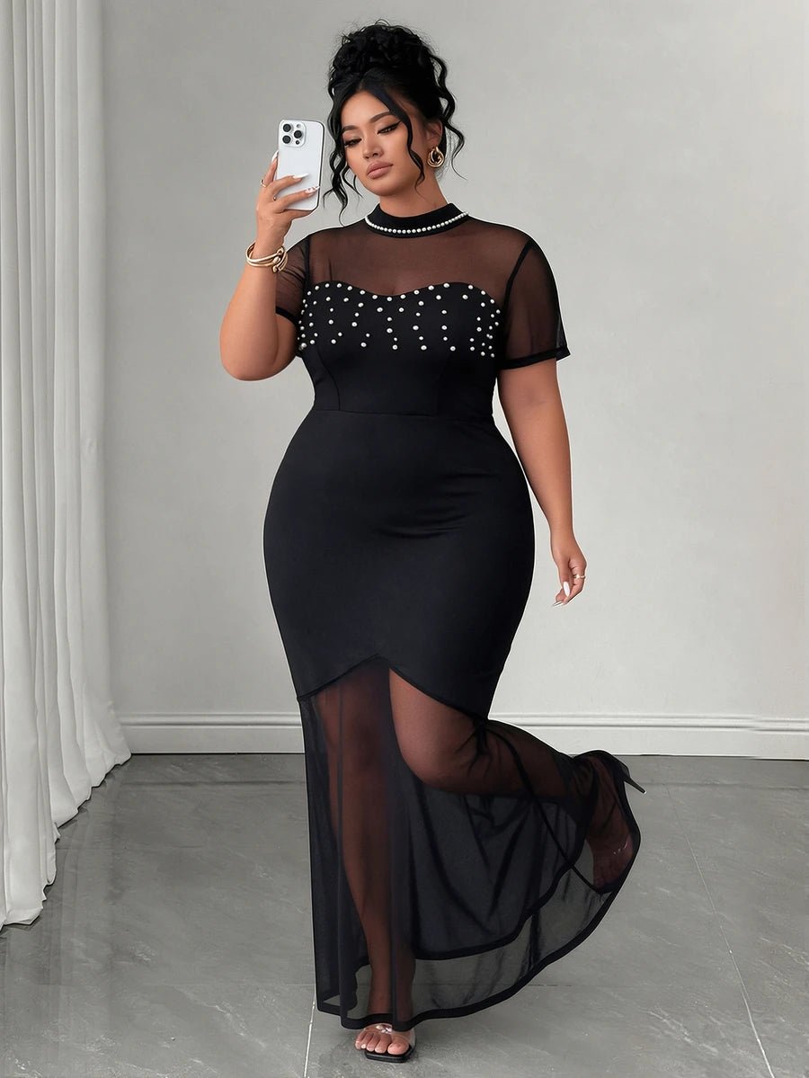 Plus Size Stand Collar Lace Mermaid Maxi Dress – image 54
