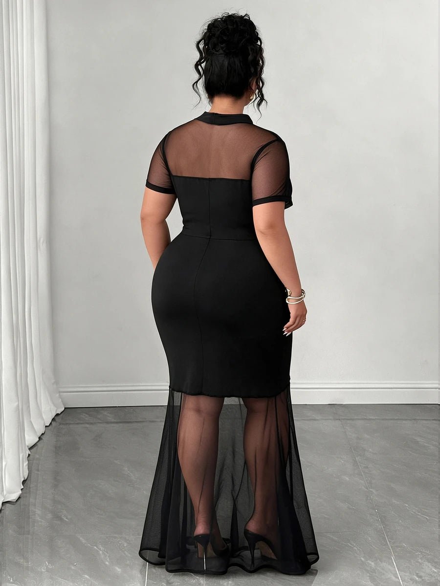 Plus Size Stand Collar Lace Mermaid Maxi Dress – image 55