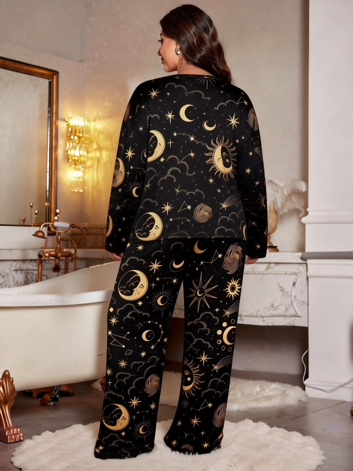 Plus Size Star Print Long Sleeve Pyjama Set styled