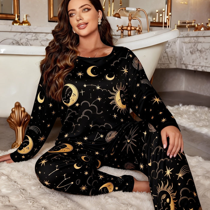 Plus Size Star Print Long Sleeve Pyjama Set – detail 4