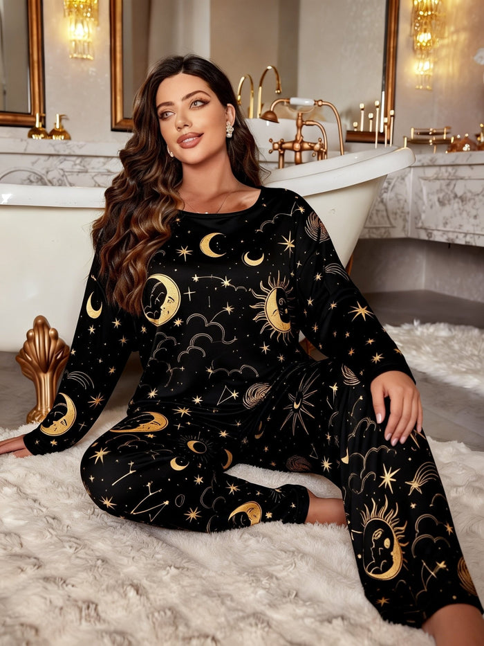 Plus Size Star Print Long Sleeve Pyjama Set