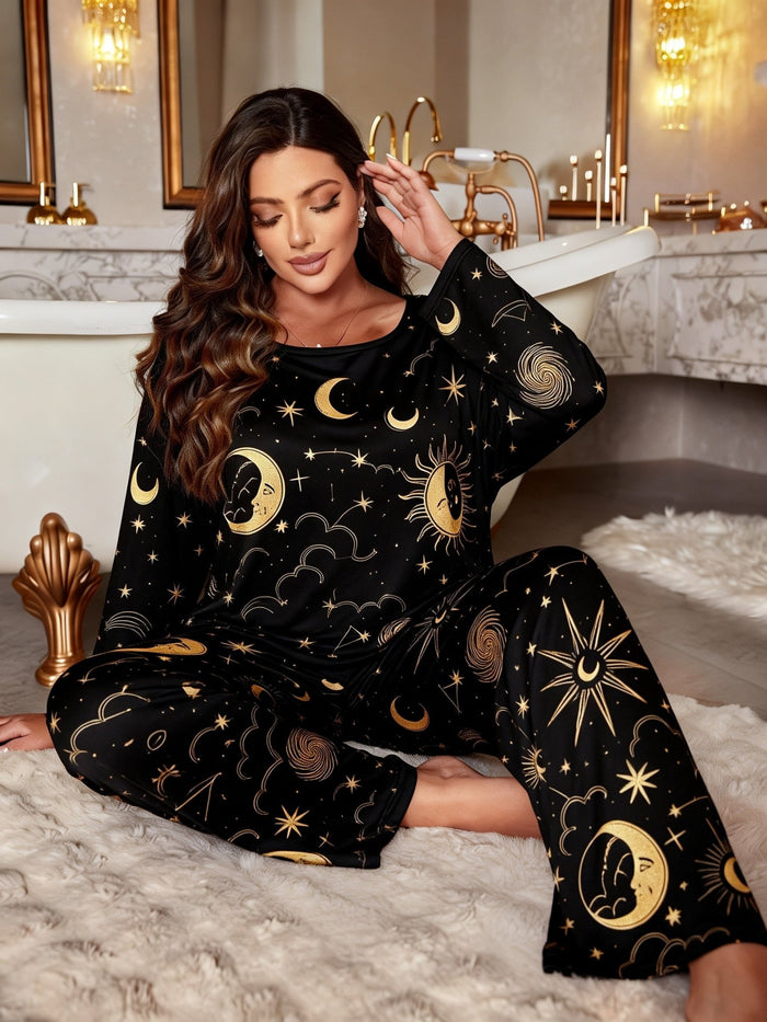 Plus Size Star Print Long Sleeve Pyjama Set – detail 1