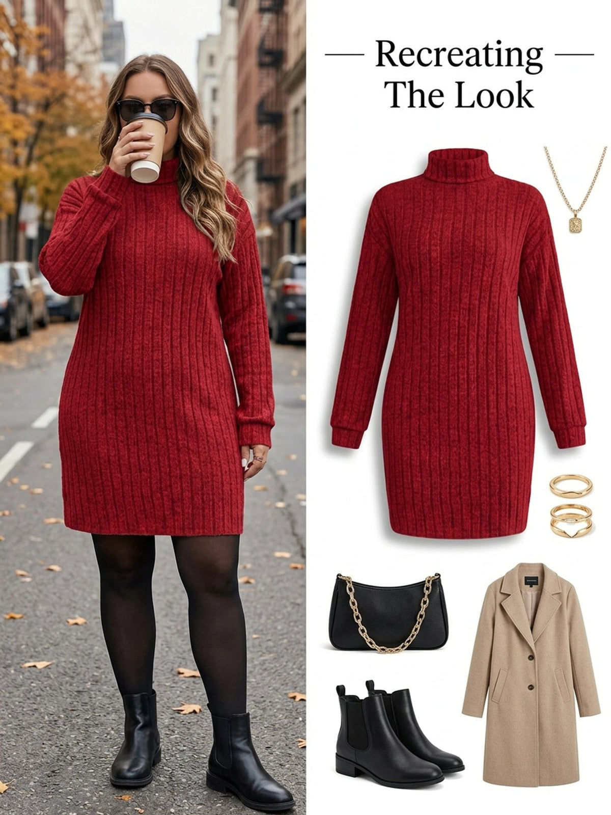 Plus Size Textured High-Neck Long Sleeve Dress – image 8