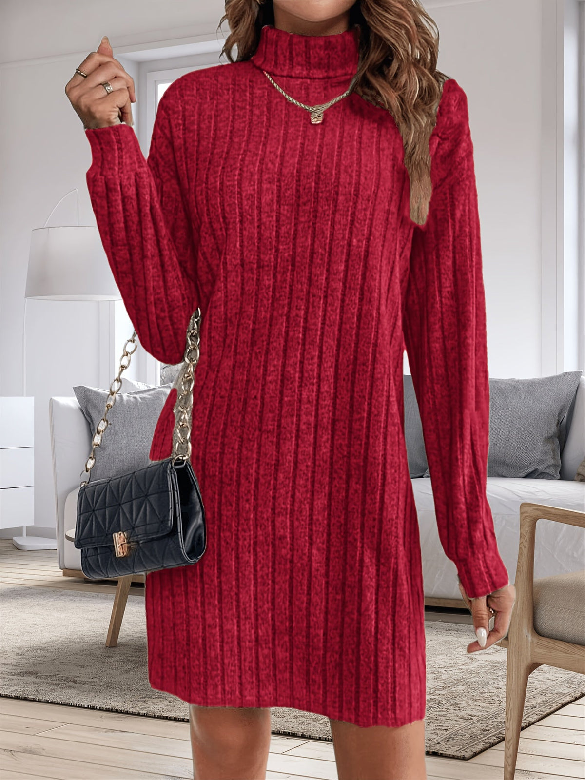 Plus Size Textured High-Neck Long Sleeve Dress – image 10