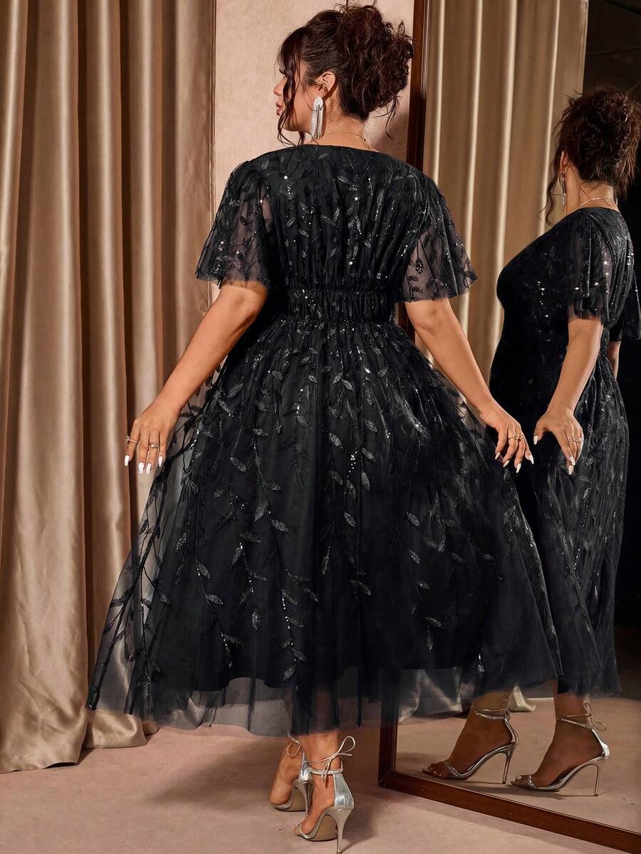 Plus Size V-Neck Mesh Midi Dress with Ruffle Hem – image 10