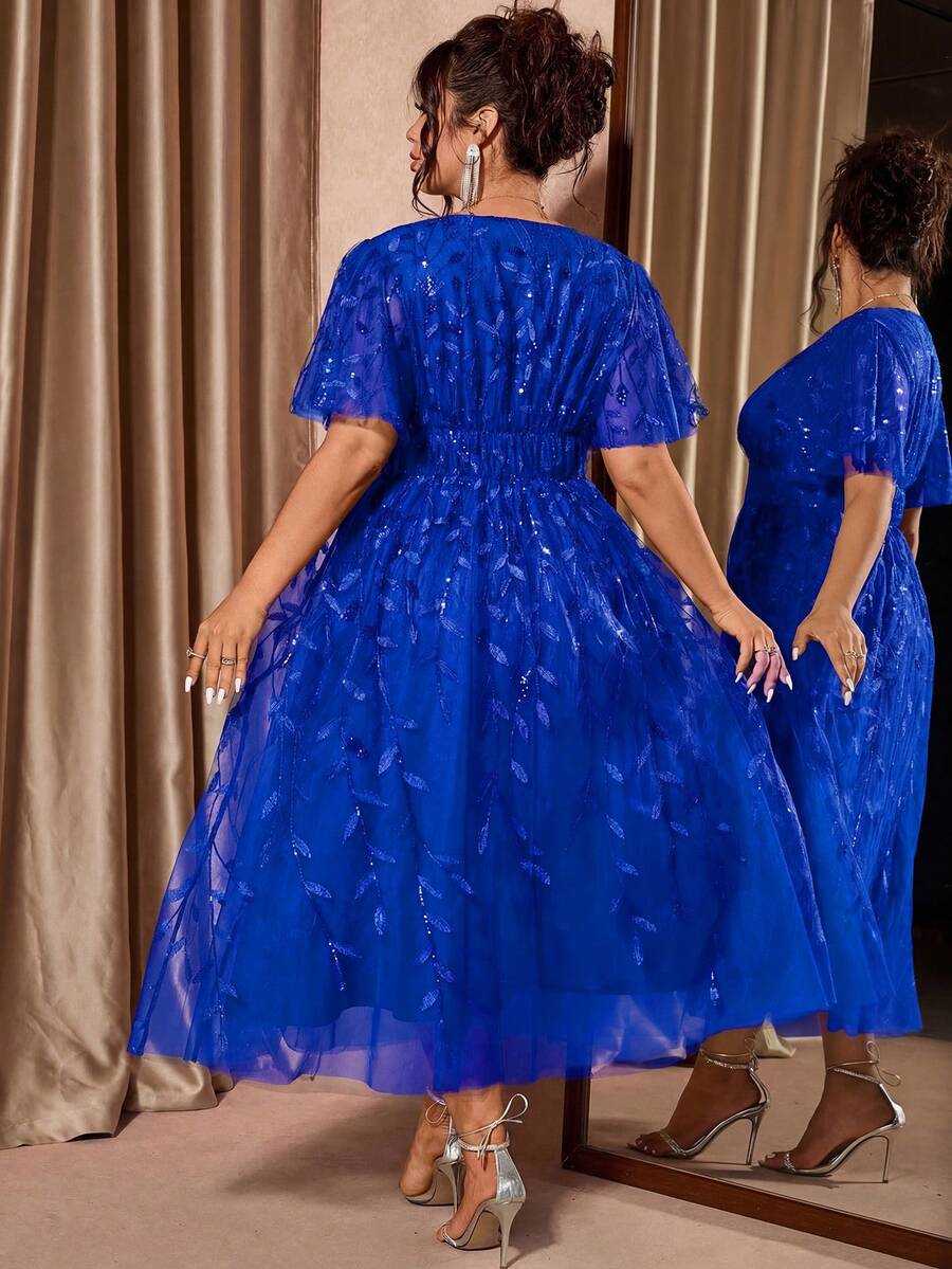 Plus Size V-Neck Mesh Midi Dress with Ruffle Hem – image 18