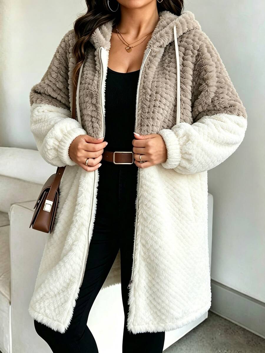 Plus Size Colourblock Hooded Zip-Up Jacket – image 6