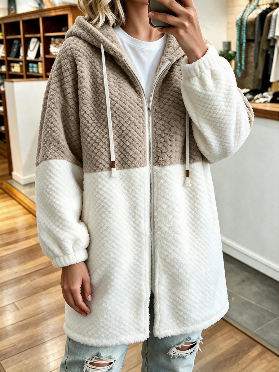 Plus Size Colourblock Hooded Zip-Up Jacket – image 4