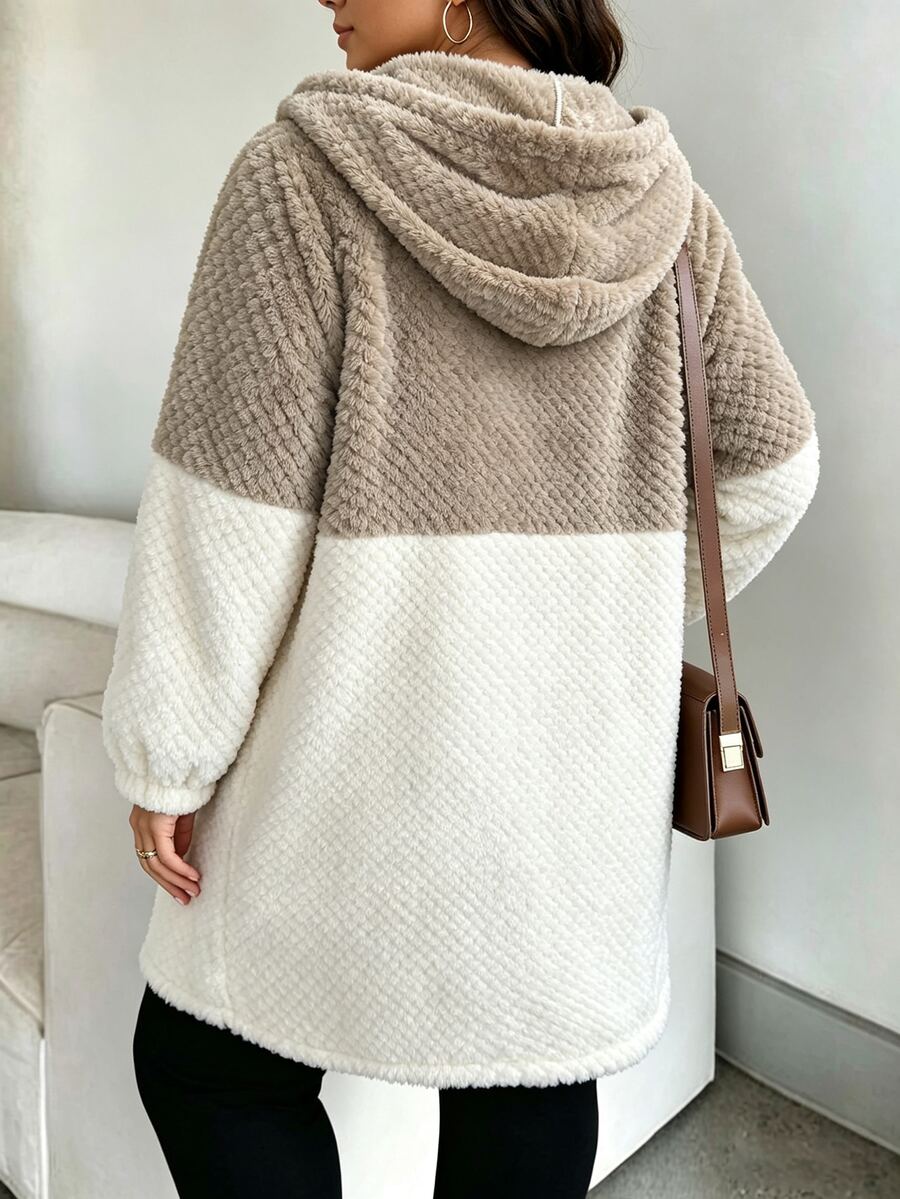 Plus Size Colourblock Hooded Zip-Up Jacket – image 2