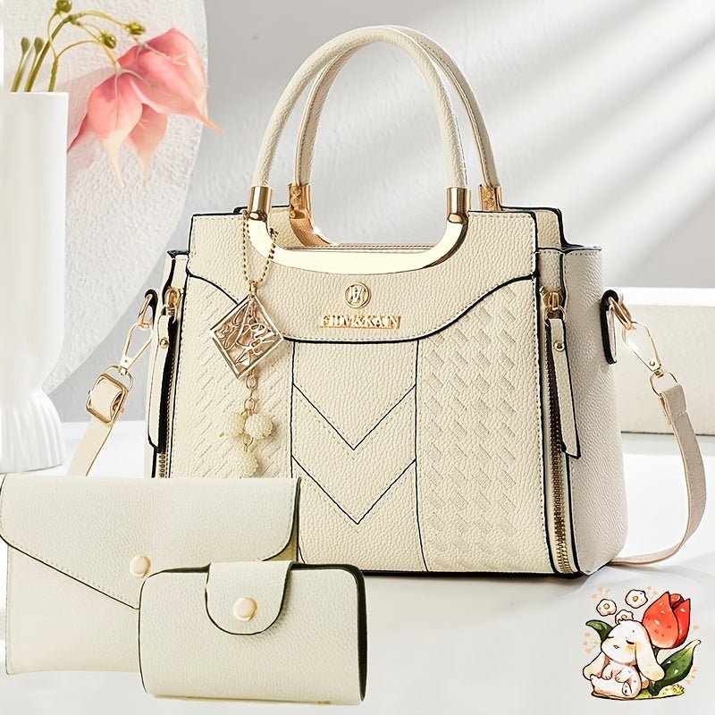 Quilted PU Handbag Set with Removable Strap – image 1