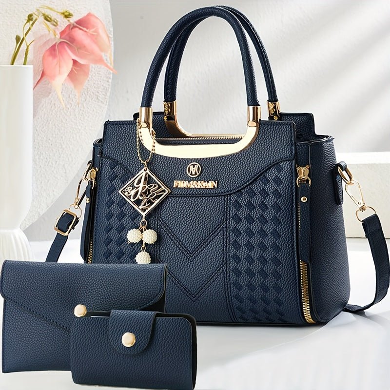 Quilted PU Handbag Set with Removable Strap – image 5