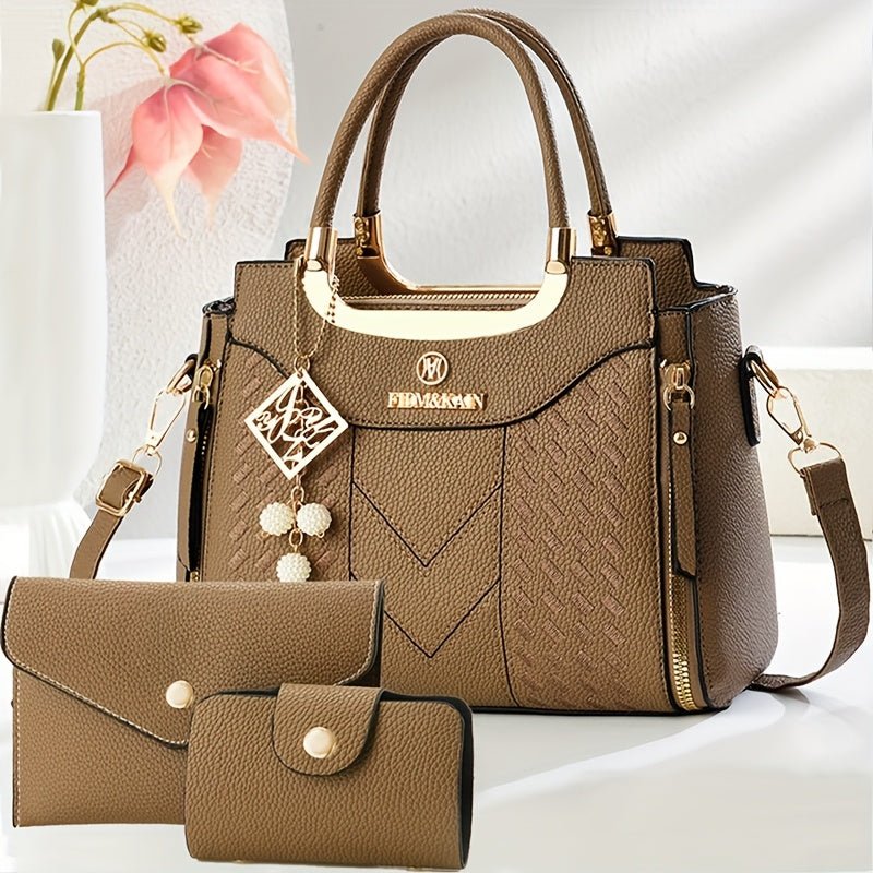 Quilted PU Handbag Set with Removable Strap – image 6