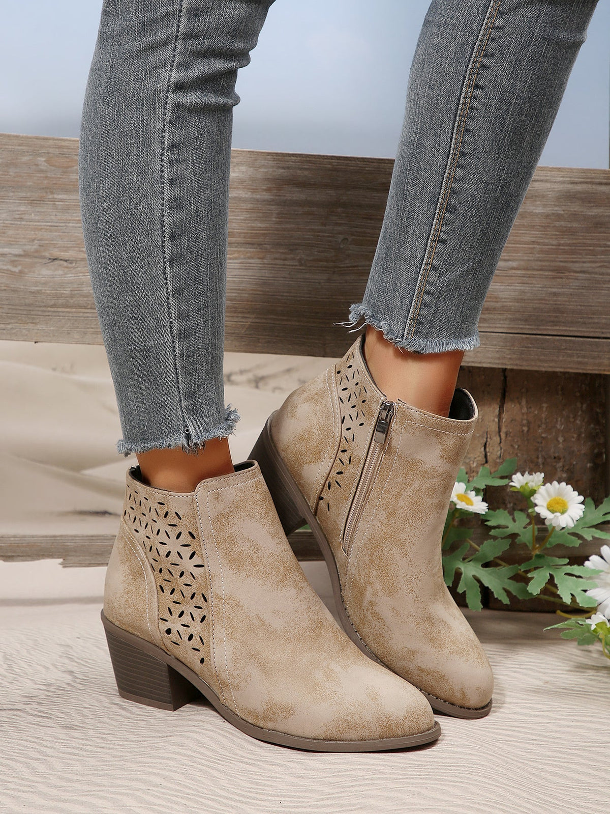 Women's Wide Fit Laser-Cut Block Heel Boots – image 1