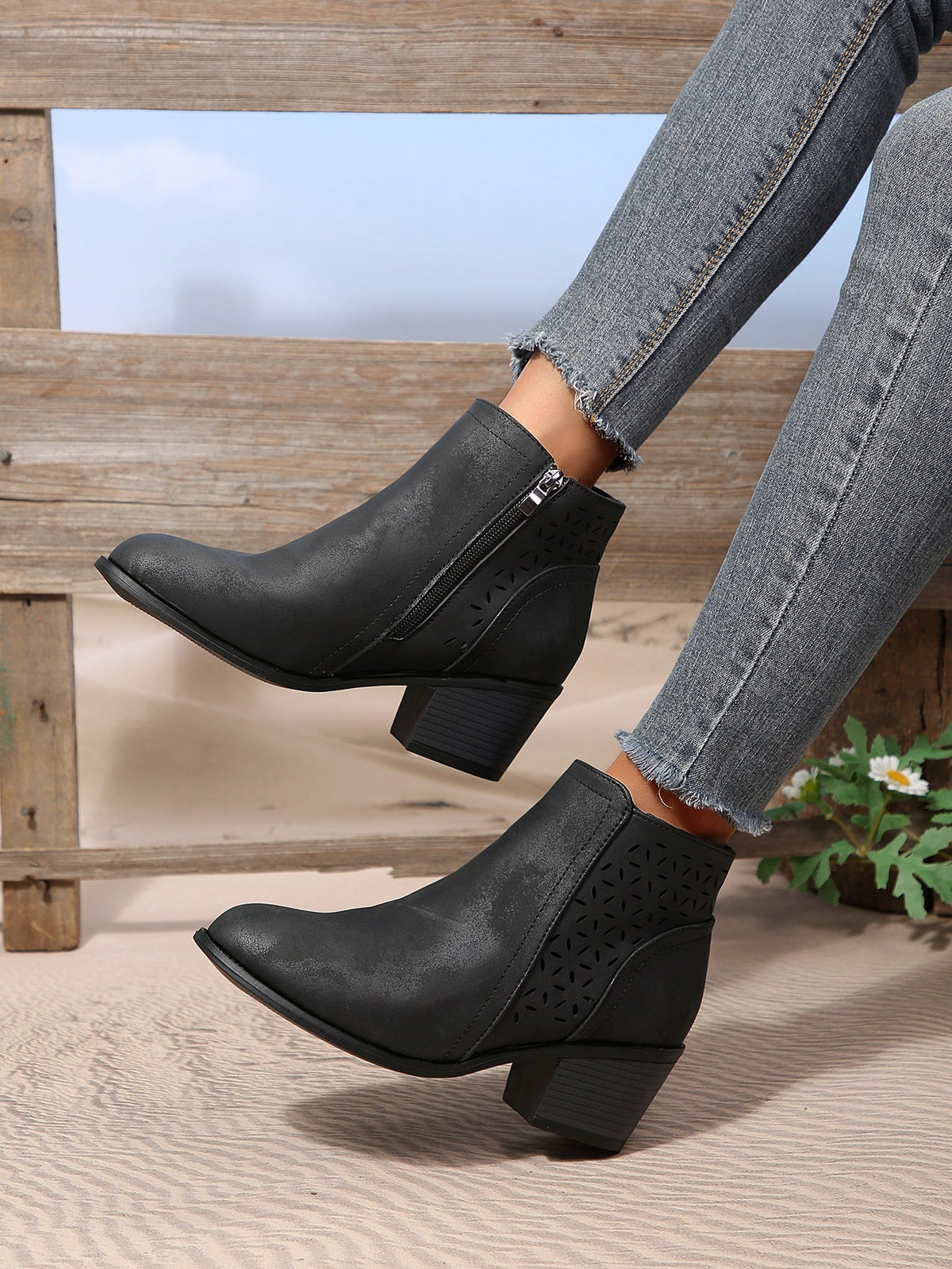 Women's Wide Fit Laser-Cut Block Heel Boots – image 13